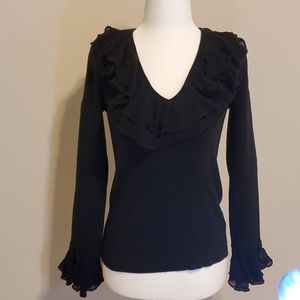 🥠Ralph Lauren Black Ruffle Sweater Petite Sm